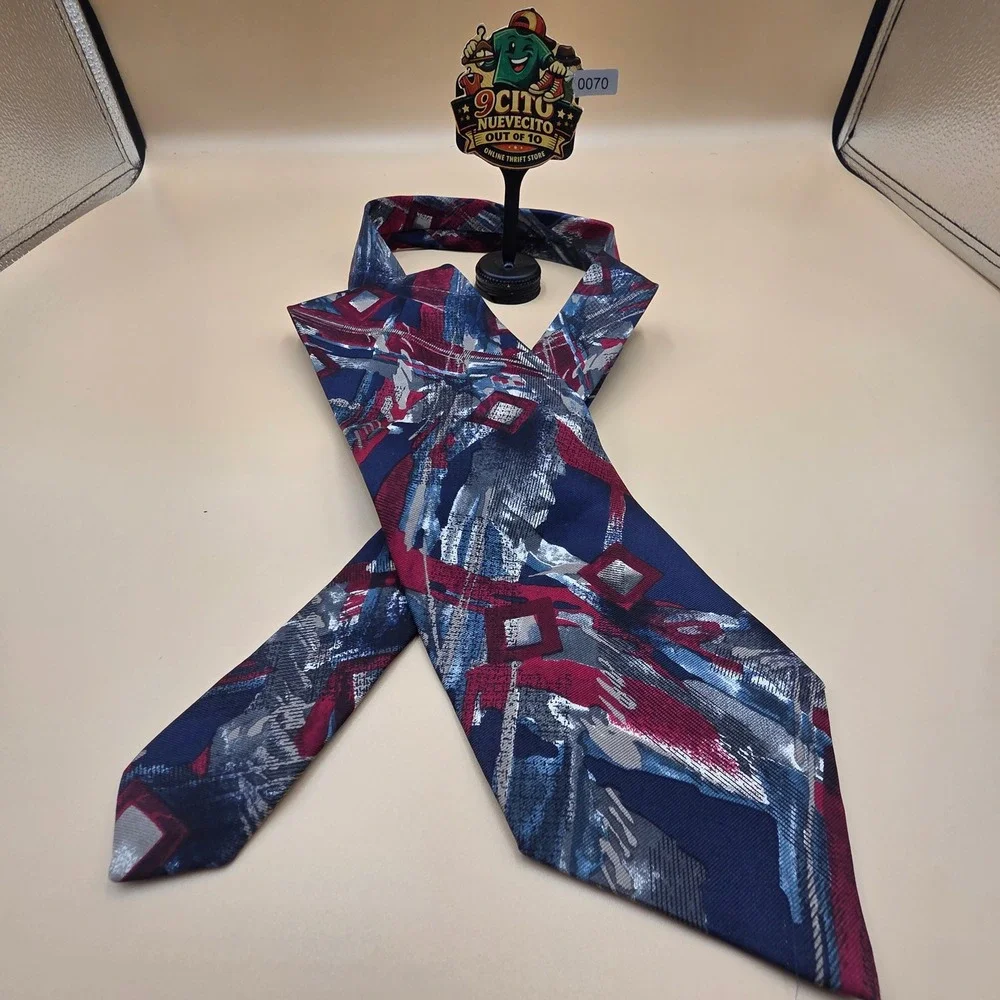 Torriani Mens Silk Tie Abstract Geometric Navy Blue Burgundy Grey Made in Italy